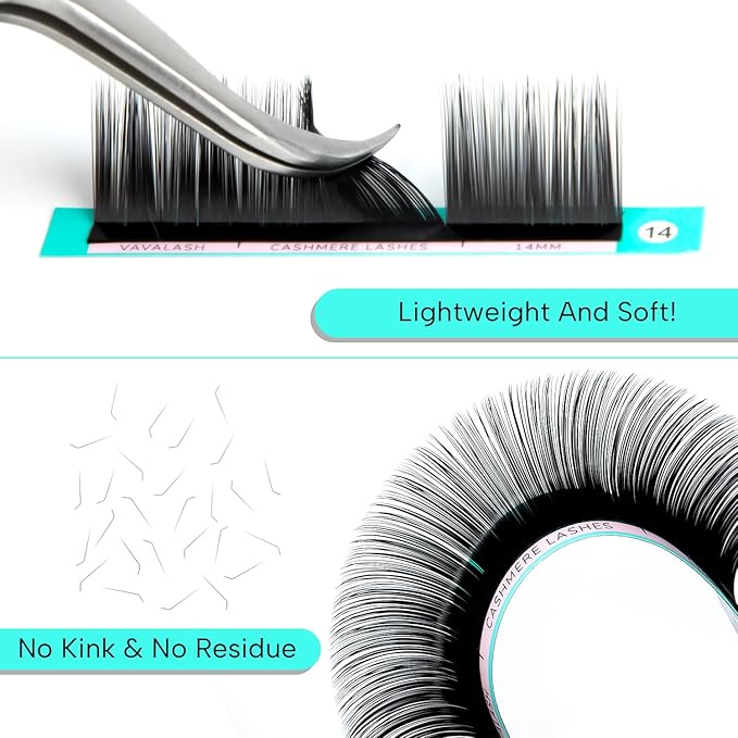 VAVALASH Cashmere Eyelash Extensions 0.03/0.05/0.07/0.15 Premium Lashes B L J Curl Volume Lash Extensions, Soft Super Matte Black Professional Lashes Extension Tray Supplies (0.07-L-8-15MM)