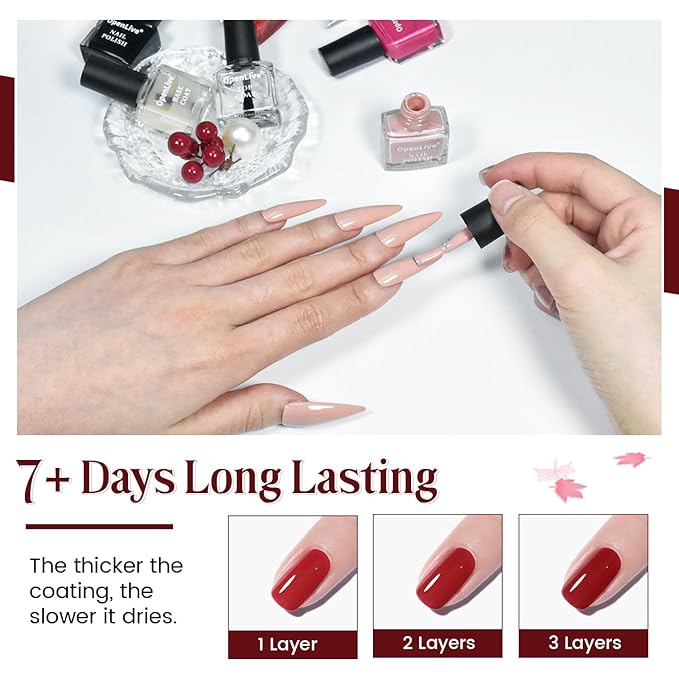 OpenLive 12 PCS Nail Polish Kit With 10 Colors As 2 PCS BASE And TOP Coat Green Blue Red Pink Collection Gifts for Women.