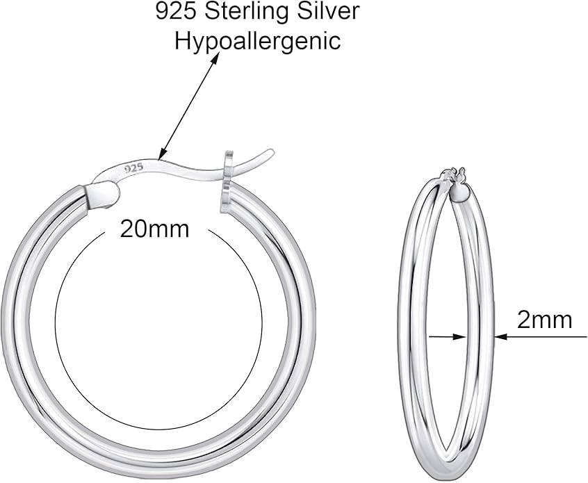 Savlano 925 Sterling silver Round Hoop Earrings for Women & Men Comes in 10MM-25MM