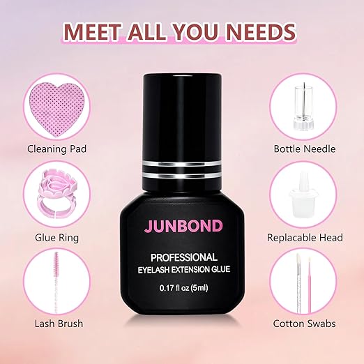Sensitive Eyelash Extension Glue Extra Strong Professional Lash Glue 1 Sec Drying time | 7-8 Weeks Long-Lasting | Waterproof Black Adhesive for Semi Permanent Extensions Salon Use 5ml