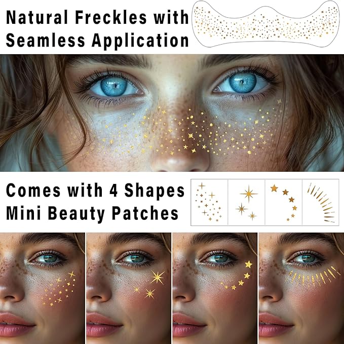 20 Pcs Silver Face Makeup Patches, Glitter Freckles Face Tattoo, Sparkle Makeup Patches, Glitter Freckles,Waterproof Face Glitter Patches for Women (Silver)