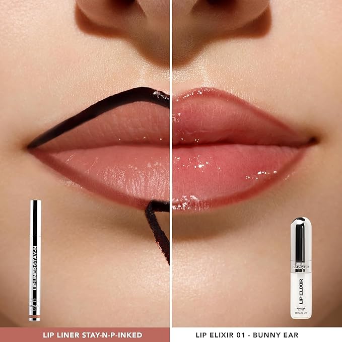 Sacheu Lip Liner STAY-N Peel Off Lip Stain — Long Lasting Waterproof Lip Tint with Hyaluronic Acid & Vitamin E — Transfer Proof Matte Finish, Vegan & Cruelty-Free (p-INKED & Bunny Ear)