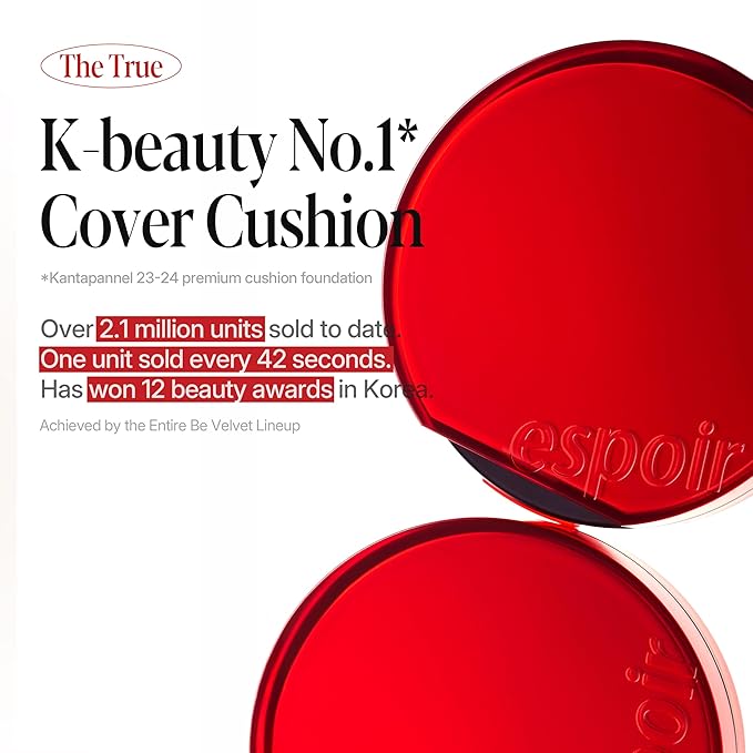 Espoir Be Velvet Cushion Foundation #26 Honey | Quick and Easy Coverage with Long-lasting Color by Zero Oxidation, Velvety Smooth Finish & Lightweight Formula, Vegan, Korean Makeup, 0.46 oz