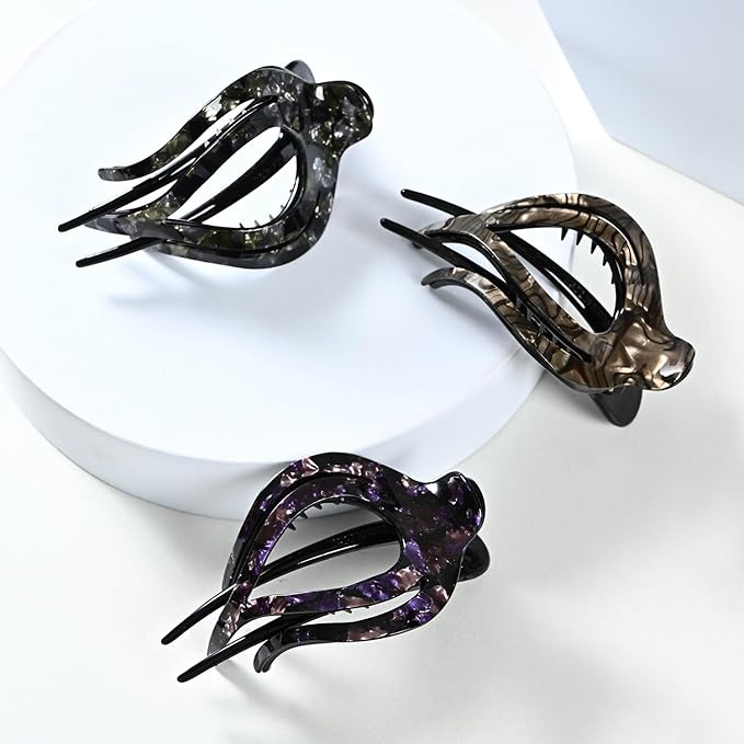 SPEVERT 3.5" Big Heart-Shaped Claw Clips for Women Stylish Curved Duckbill Hair Clips Non-Slip for Secure Alligator Clips (Purple)