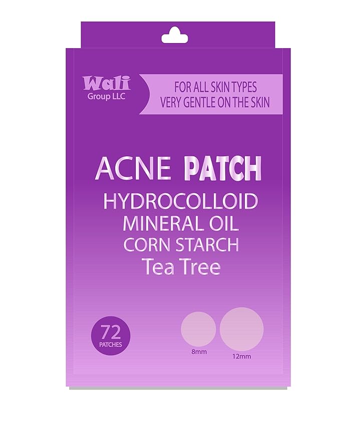 Wali Acne Patch with Tea Tree and Hydrocolloid, 72 Patches, 8mm and 12mm Sizes, Gentle for All Skin Types, Absorbs Secretions
