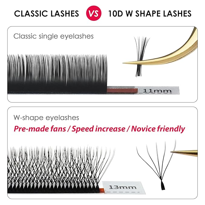 SEEDEW Double Tips 5D Lash Extensions, 0.07mm D Curl MIX8-15mm 12 Rows/Tray, W Shape 5D ww, 5D-Double Tips, PBT Volume Eyelash Grafting for Lash Tech, Artist, Beauty Salon(5DD-Black-0.07-D-MIX8-15mm)