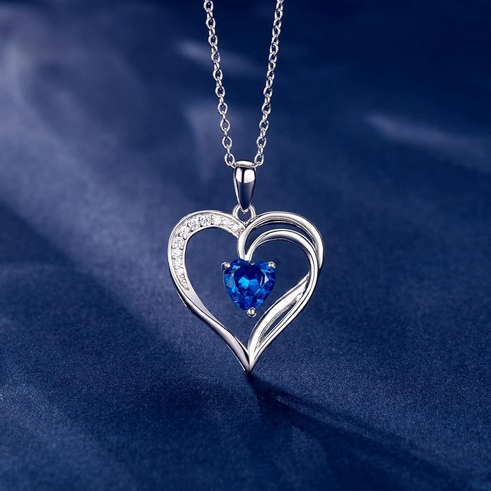 AM ANNIS MUNN 925 Sterling Silver Heart Necklace for Women Birthstone Necklace Silver Jewelry for Womens Jewelry Gifts for Women Her Mom