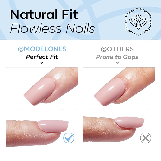 modelones Blue Short Press on Nails, Oval Fake Nails Kit Press Ons with Nail Glue, Adhesive Tabs, Nail File, Prep Pad, Manicure Stick, 32Pcs 16 Sizes