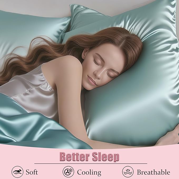 Mulberry Silk Body Pillow Pillowcase with Zipper, Ultra Smooth Soft Breathable Cooling Pillow Cases for Hot Sleepers, Silk Satin Body Pillow Cover for Hair and Skin (Haze Blue, 20×54 Inches, 1 Pack)