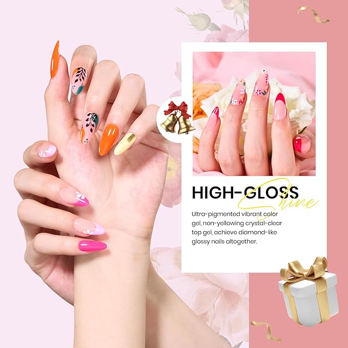 beetles Gel Nail Polish Set - 36 Colors Verse of Flower Gel Nail Kit Pink White Black Red Purple Blue Yellow Gel Polish Colors & 3Pcs Base Top Coat Soak off UV Home Salon Valentines Gift for Women