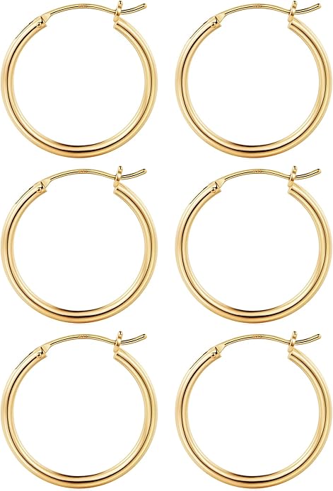 M MOOHAM 14K-Gold-Plated Hoop Earrings for Women - Hypoallergenic 14K Gold 925 Sterling silver-plated Post Sensitive Ears Nickel Free Hoops Earrings Set for Women Jewelry Lightweight 13-60mm