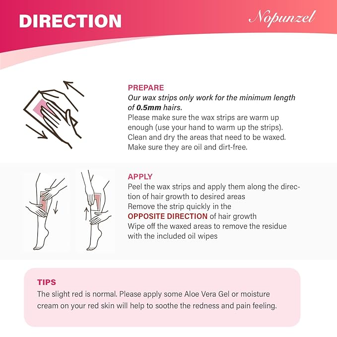 Wax Strips: 64 Waxing Strips - Hair Removal Wax - Brazilian Waxing - Waxing Kit for Women - Body Legs Arms Chest Bikini Back - Wax Kit At Home for Hair Removal - 4 Calming Oil Wipes - 2 sizes