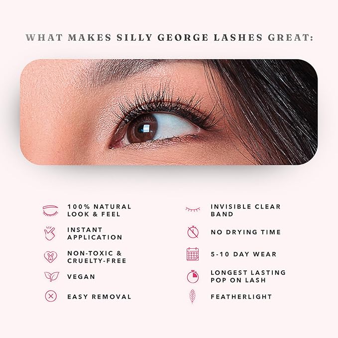 Silly George Pop-On Lashes - DIY 1-Step Pre-Glued Faux Eyelash Clusters, Natural Look Extensions, Black - Rosy, 5-7 Pair Set, Pack of 60 Clusters