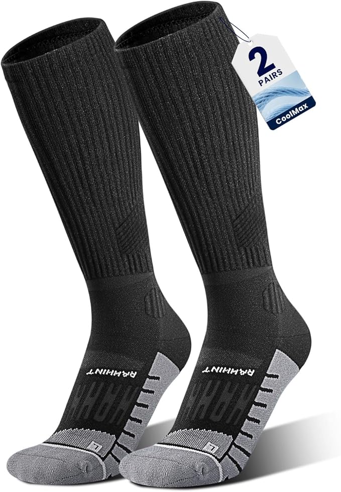 Rahhint Coolmax 20-30 mmHg Compression Running Socks, Long Distance Anti Blister Cushion Moisture Wicking Tall Athletic Socks