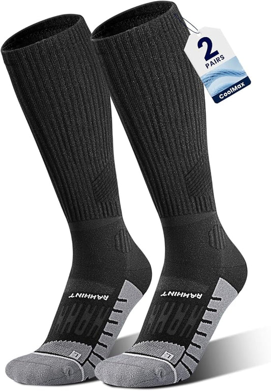 Rahhint Coolmax 20-30 mmHg Compression Running Socks, Long Distance Anti Blister Cushion Moisture Wicking Tall Athletic Socks