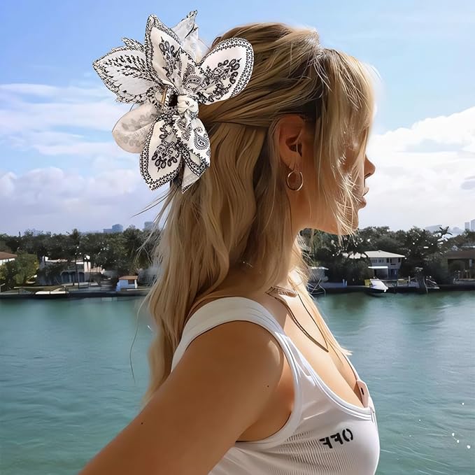 Bow Claw Clips Bow Hair Clips Black White Paisley 2PCS Big Hair Bows for Women Butterfly Styling Large Hair Clips for Thick Hair for Girls Hair Accessories for Teen Gifts for Valentine's Day