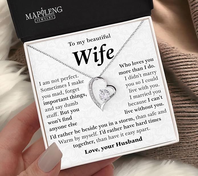 Mapileng To My Wife – Love Knot Necklace from Husband with Heartfelt Message Card & Elegant Luxury Gift Box, A Meaningful Romantic Jewelry Gift for Anniversary, Birthday, Wedding, Christmas