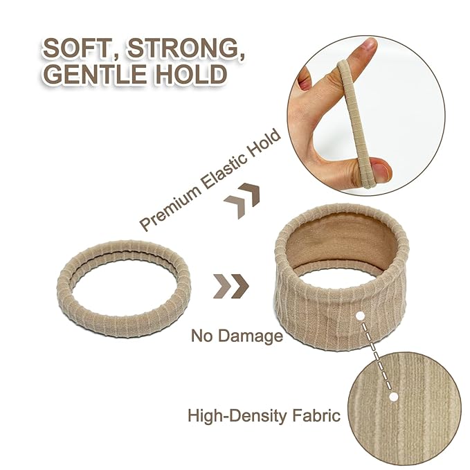 Jseng 10Packs Seamless Hair Ties for Women - Soft No Damage Elastic Hair Accessories for Thick Curly Hair - Neutral Brown