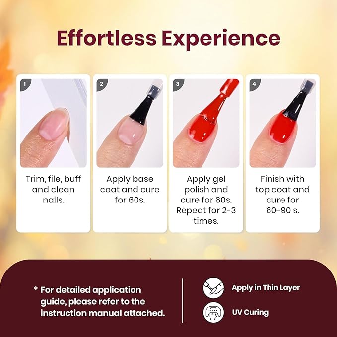 Beetles Fall Gel Nail Polish Set 6 Colors Gel Polish Red Orange Brown Gold Glitter Kit DIY Home Nail Art Manicure Kits UV LED Needed Gifts for Women Golden Blessing