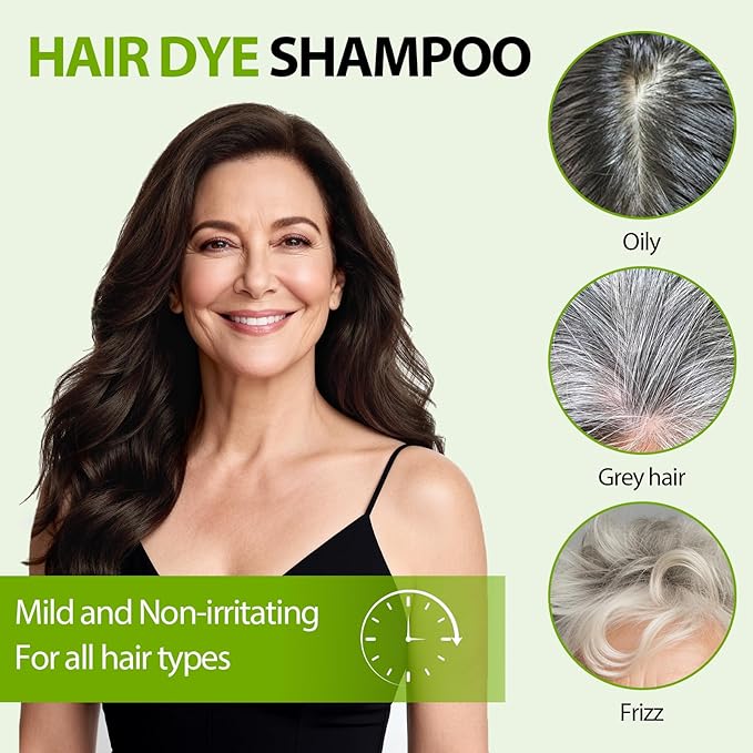 Vireo Color Dark Brown Hair Dye Shampoo for Women & Men, 15 Min Gray Coverage, 3 in 1 Semi-Permanent Color with Natural Herbal Ingredients, Lasts 60 Days