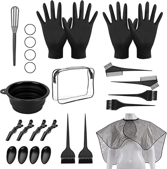 DINTSTYLE 26PCS Hair Dye Coloring Kit, Professional Hair Bleach Kit, Hair Coloring Products, Gloves, Storage Bag, Rubber Band, Shawl, Clips, Brush, Bowl, Ear Cap, Mixing Spoon, Black
