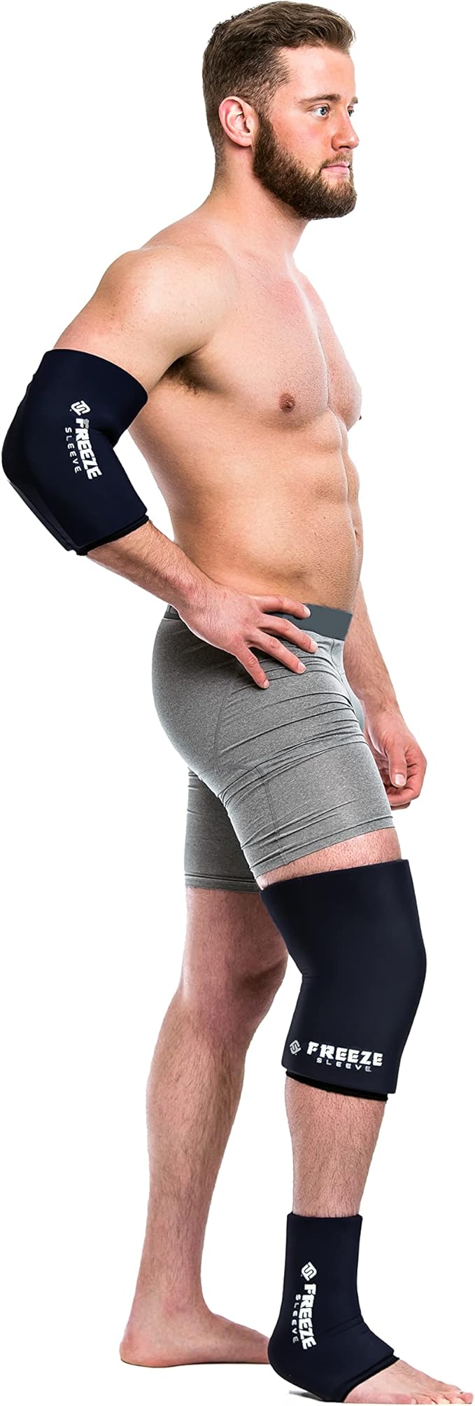 FreezeSleeve Ice and Heat Therapy Sleeve | Reusable Ice Pack Flexible Gel Compression Sleeve for Pain Relief and Recovery of Elbow Knee Ankle Leg Wrist Injuries | Black X Large