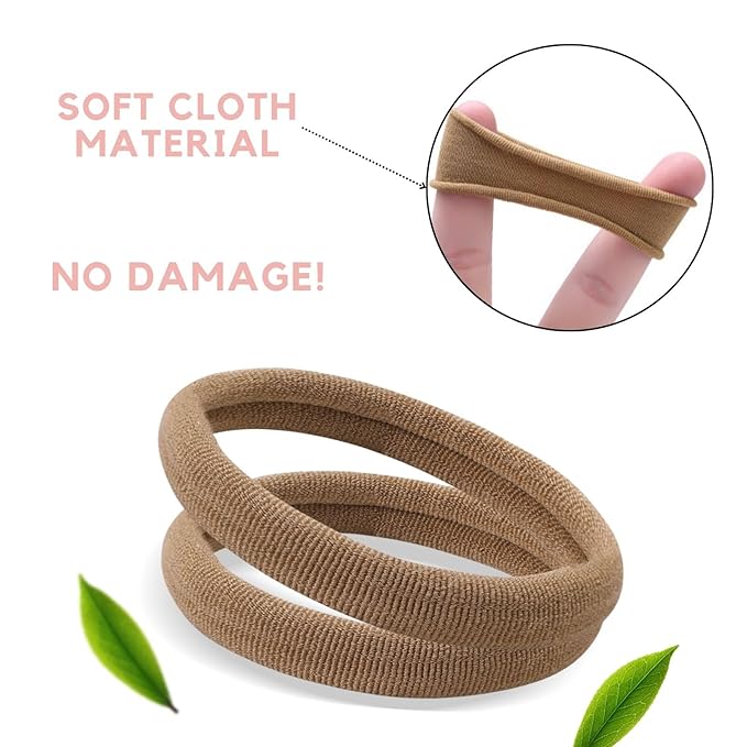 60 Pcs 2 Inch Light Brown No Damage Hair Ties for Women Thick Hair, Large Soft Seamless Nylon Fabric Elastic Hair Ties Ponytail Hair Holders Hair Elastics Hair Band for Women