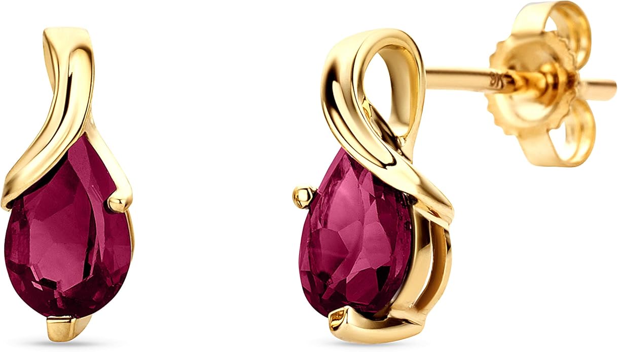 Orovi 0.40Inch 14K Gold Earrings for Women in 14K White Gold/Yellow Gold 585 with Pear-Shape Rubies/Sapphires/Emeralds/Blue Topaz/Amethysts Gemstones, Handmade Jewelry for Women, Dangle Earrings