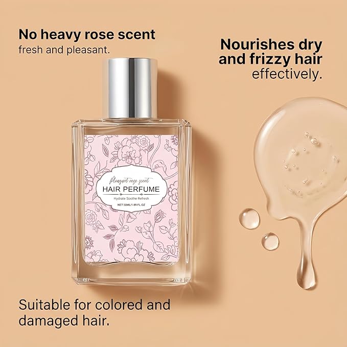 Rose Hair Perfume for Women - Long Lasting Hair Mist, Nourishing & Frizz Control Spray with Lightweight Rose Scent, Daily Moisturizing Fragrance for All Hair Types, Portable 50ml
