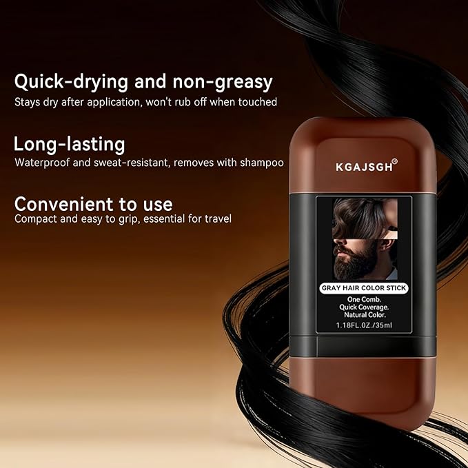 KGAJSGH Gray Hair Color Stick, Portable Touch-Up Pen, Hair Color Comb For Men & Women, Instant Coverage for White Hair & Beard, Quick-Dry & Non-Fading