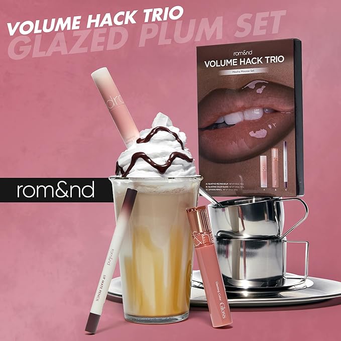 rom&nd Volume Hack Trio Glazed Plum Lip Set | Plumping, Hydrating K-Beauty Lip Kit for High-Shine, Irresistible Pouts