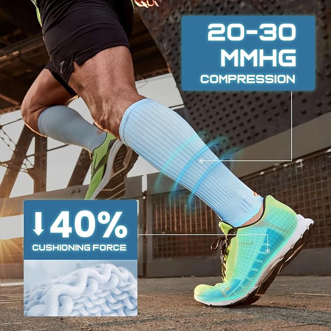 Rahhint Coolmax 20-30 mmHg Compression Running Socks, Long Distance Anti Blister Cushion Moisture Wicking Tall Athletic Socks