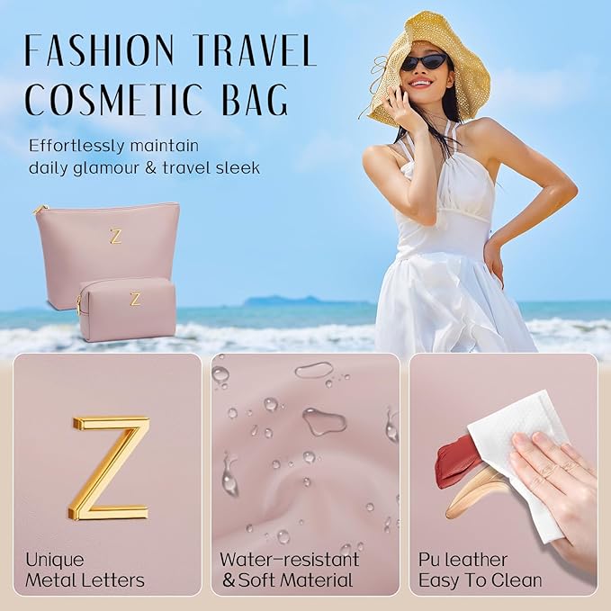 Valentine's Day Gifts for Women Girlfriend Initial Makeup Bag for Teen Girls Personalized Gifts for Friend Teacher Mom Wife Cosmetic Travel Toiletry Bag(Pink,Z)