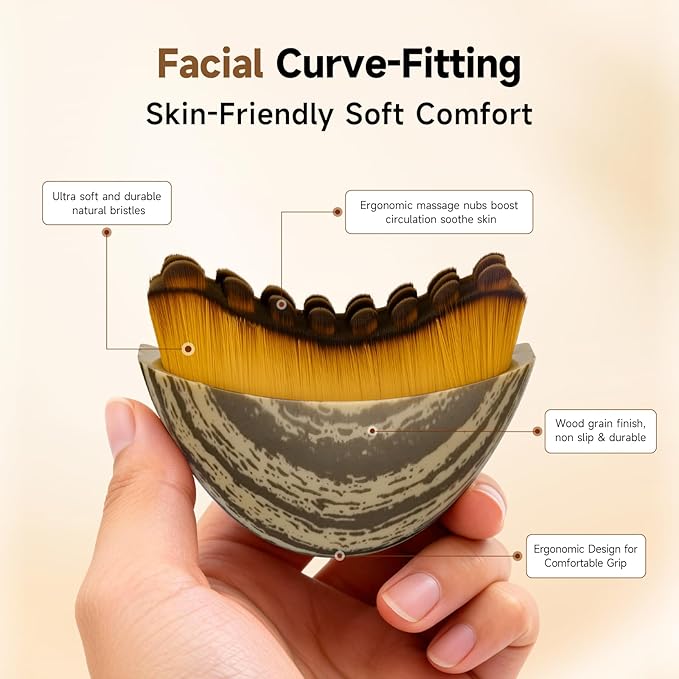 Lymphatic Contour Face Brush - Dry Facial Brush and Lymphatic Drainage Massager with Ergonomic Design, Soft Skin-Friendly Bristles for Chin/Neck Contouring & Fatigue Relief