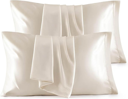 Bedsure Satin Pillowcase for Hair and Skin Queen - Beige Silky Pillowcase 4 Pack 20x30 Inches with Envelope Closure, Similar to Silk Pillow Cases, Gifts for Women Men