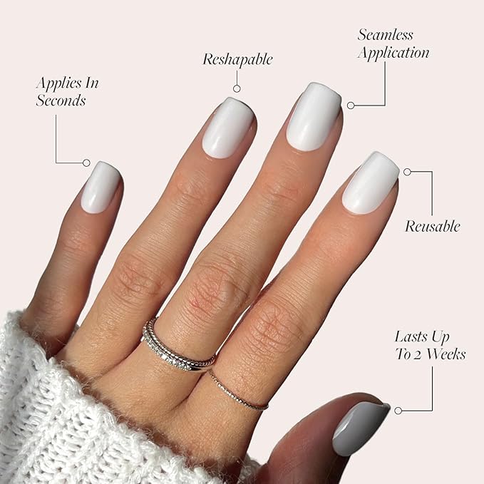 Glamnetic Press On Nails - Lilac Gray | Opaque Pale Light Lilac Gray Short Squoval Fake Nails, Salon Quality | 15 Sizes - 30 Nail Kit