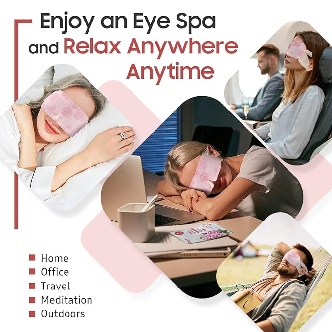 BeHoomi 30Packs Steam Eye Mask, Heated Eye Mask Warm Compress for Eyes, Self Heating Disposable Steam Mask for Home Sleep, Spa, Travel Essentials & Relaxation Gifts, Stocking Stuffers (Rose)