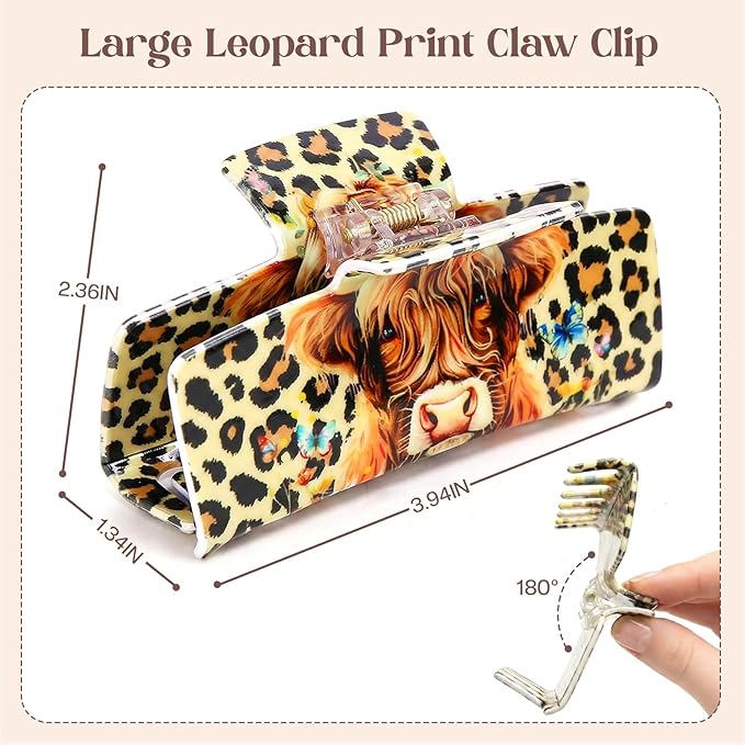 Medium Hair Claw Clip with Leopard Cow Butterfly Design, Plastic Claw Clip for Thin Thick Hair, Strong Hold Hair Accessories for Updo, Half Up Hairstyle, for Women Daily Wear, Party, Travel