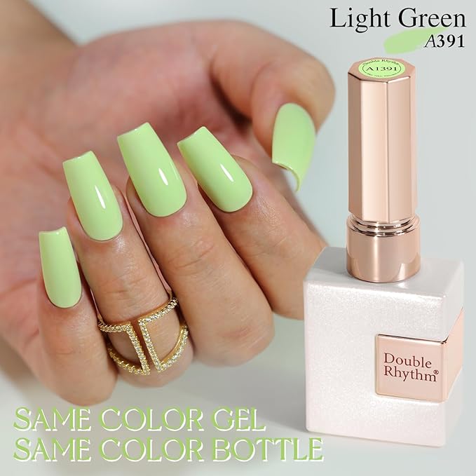 Double Rhythm Gel Polish 15ML Jelly Sheer Pastel Light Milky Color Pearl White Bottle 1 PC 0.5 OZ Full Size Nail Art Salon at Home (Spring Green-D1391)