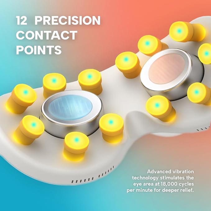 KS SHOP Eye Massager with Heat & Cooling | 12 Precision Massage Nodes | Bluetooth Music | 4 Massage Modes | 2400mAh Battery | Relaxation for Eye Strain, Dry Eyes, Stress & Headaches
