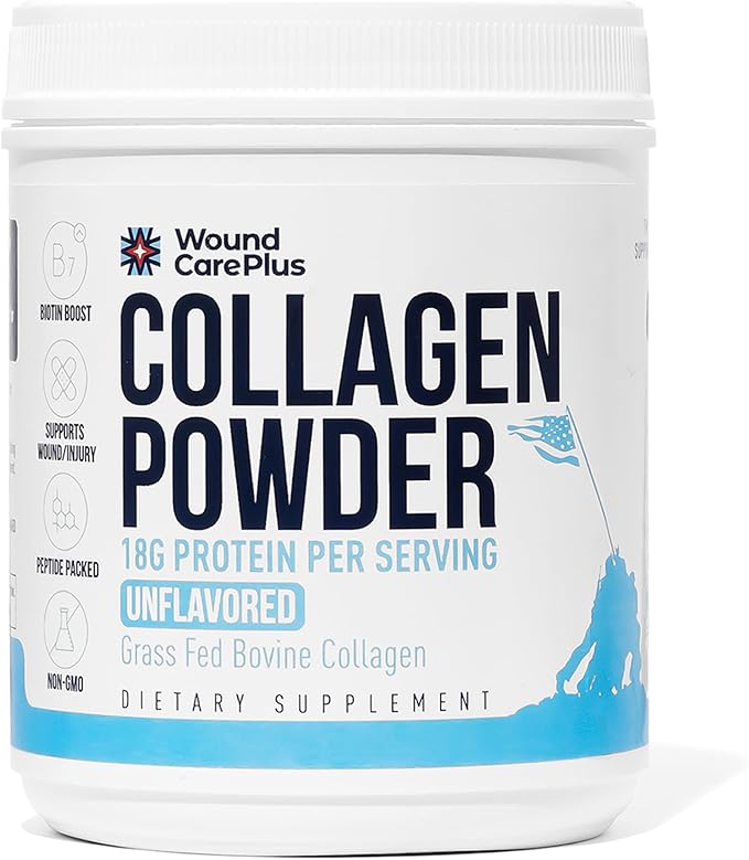 Wound Care Plus Collagen Peptides Powder Unflavored - Grass-Fed Hydrolyzed Collagen with 18g Protein - Supports Skin, Hair & Joint Health - Non-GMO, Keto Friendly