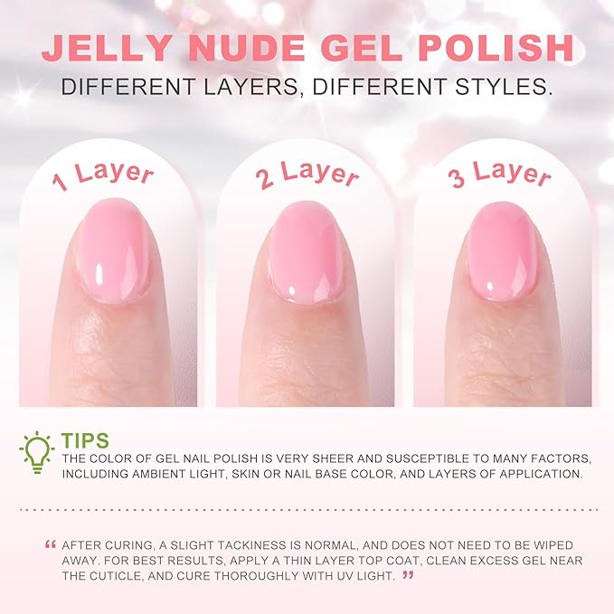 NXJ INFILILA Light Pink Gel Nail Polish, 15ml Baby Milky Pink Soak Off UV LED Gel Polish Long Lasting Shiny, Nude Jelly Sheer Translucent Color for Salon and Nail Art DIY at Home N19