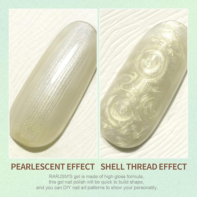 RARJSM Pearl Gel Nail Polish, Glitter Drawing Gelpolish Champagne Shimmer Mermaid Nail Gel Soak Off U V G e l for Salon Home DIY Manicure Use