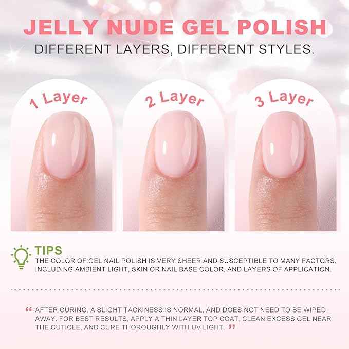 NXJ INFILILA Light Pink Gel Nail Polish, 15ml Baby Milky Pink Soak Off UV LED Gel Polish Long Lasting Shiny, Nude Jelly Sheer Translucent Color for Salon and Nail Art DIY at Home N08
