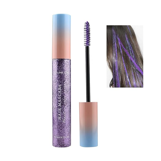 Eshioh Temporary Hair Mascara, 8 Vibrant Colors Temporary Hair Color Dye, Safe Green Formula Hair Mascara, Hair Color for Parties, Halloween, Birthdays, Hair Chalk for Women #purple