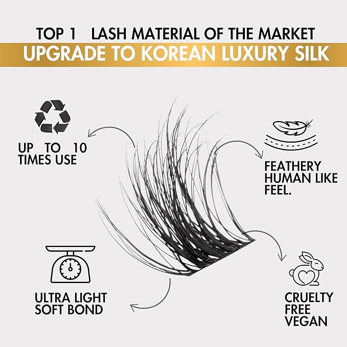 GAZELLE Luxury Dreamy 12mm Natural Eyelash Clusters – Soft Korean Silk PBT, Wispy & Lightweight – 10 Day Wear – Handmade, Vegan, Cruelty-Free – Women Owned – 10 Lashes