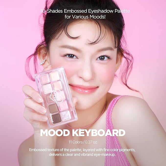 lilybyred Mood Keyboard | 10-Shade Korean Eyeshadow Palette, Highly Pigmented, Matte, Shimmer & Jelly Glitter, Smooth. Blendable, Long-Lasting, Dome-Shaped Design, 0.38 oz. (12 Strawberry Chip Smore)
