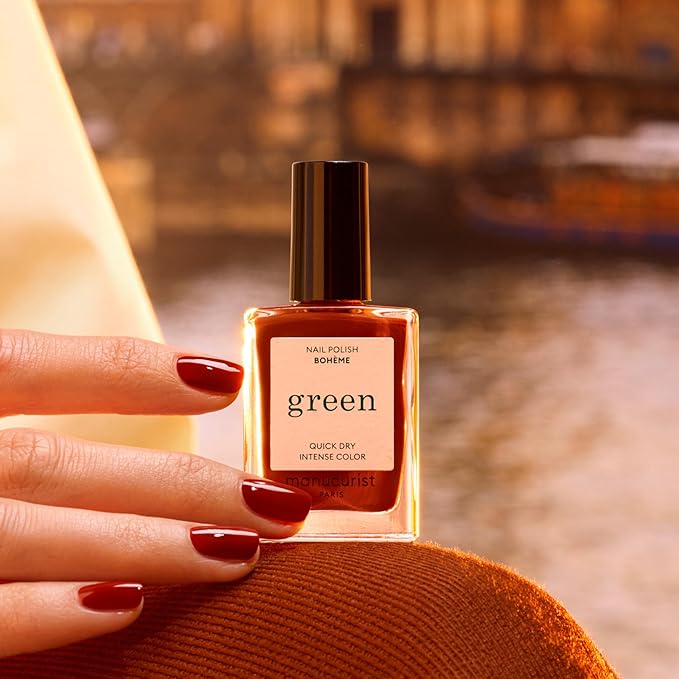 Manucurist Green Nail Polish Bohème - Brownish Red Nail Polish - 9-Free, Plant-Based and Vegan - Manicure - Made in France - 0.5 fl oz