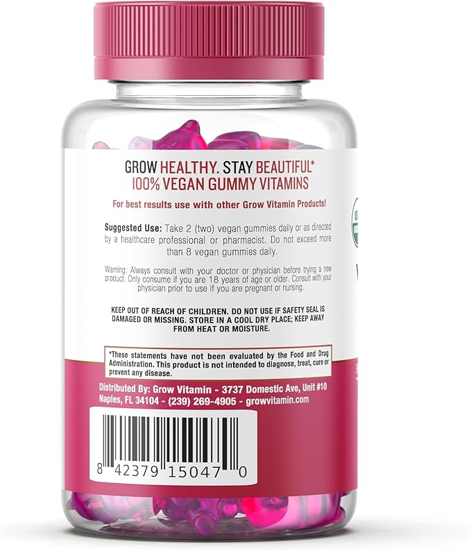grow vitamin Collagen Booster Gummy Bears – Hair, Skin, Nails & Joint Support – USDA Organic, 100% Vegan & Non-GMO – Strawberry Flavored, 60 Vegan Gummies