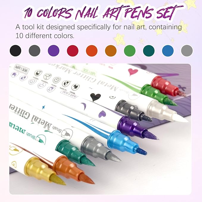 MKNZOME 10 Color Nail Art Pens, Double-ended Nail Polish Pens Drawing Painting Point Liner Acrylic Painted Pen Kit, DIY Nails Art Design Manicure Tools Christmas Gifts 2026 Upgrade